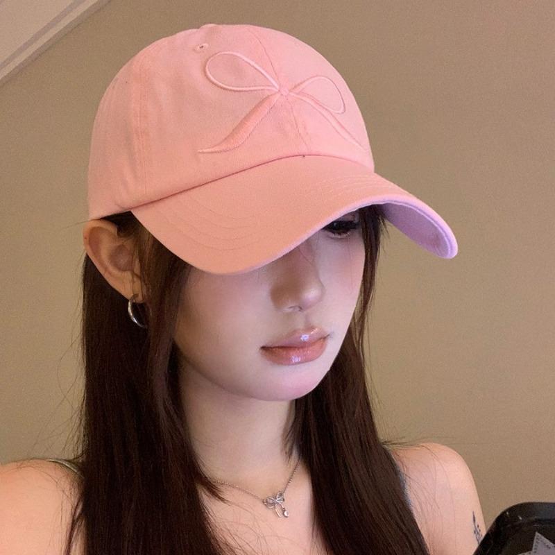 Bow Pink Hat Female Cute Baseball Cap Wide Brim Soft Top Cap Show Face Small Spring and Autumn Travel Without Makeup