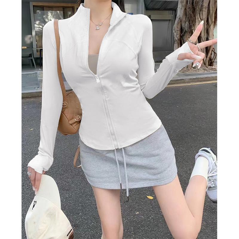 White quick-drying clothes women s 2026 new UV-proof yoga clothes stand-up collar slim jacket sunscreen clothes S белый