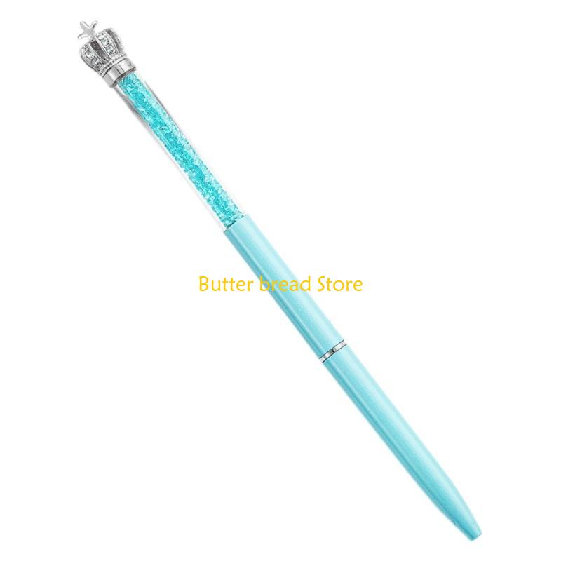 W89C Glitter Crown Rotatable Ballpoint Pen for Girls Women Sparkly Ball Pen Metal for Writing Journaling Taking Note