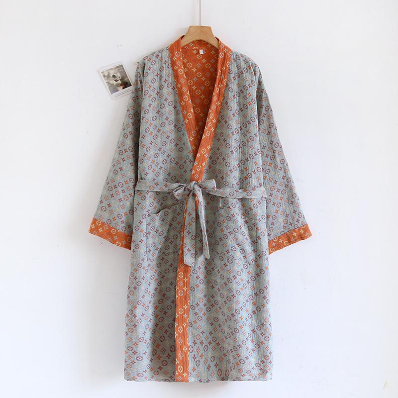 Dámská retro žakárová bavlněná yukata: Lehká jarní/podzimní noční košilka a pyžamo ve stylu kimona.