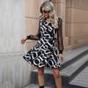 YYFS Women's Fashion Summer Letter Pattern Print Long Sleeve V-Neck Casual Dresses