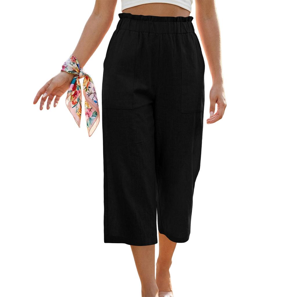 Womens Baggy Cotton Linen Pants Elastic Waist Casual Loose  Summer Beach Vacation  Pants