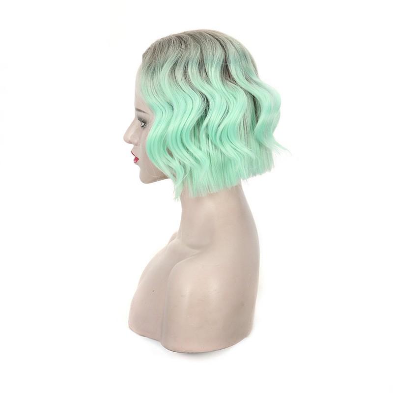 Wig Women New European American Wigs Gradient Green Curly Hair Chemical Fiber Headgear