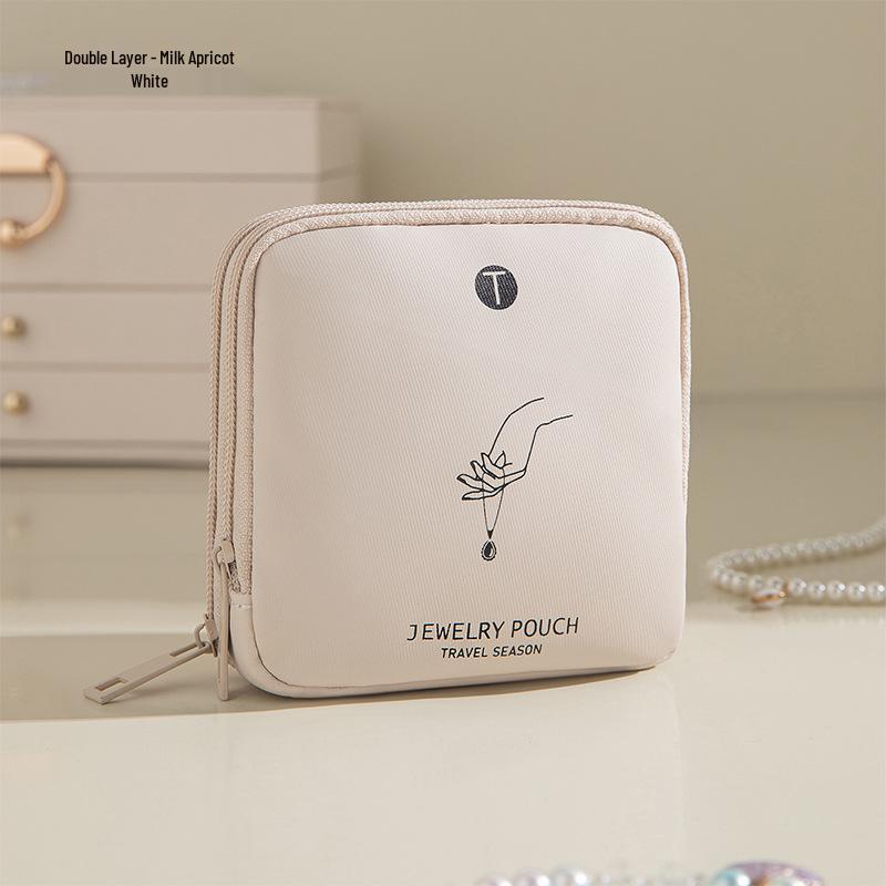 Layered PU Leather Travel Jewelry Storage Bag for Earrings, Rings, and Bracelets with Pull-String Closure