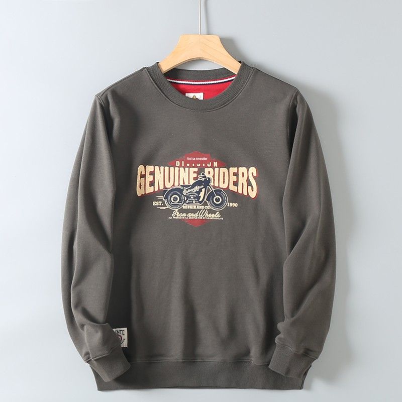 320G Heavy Beef Tripe Terry Pullover Amekaji Retro Style No Sense Print Loose round Neck Hoodie