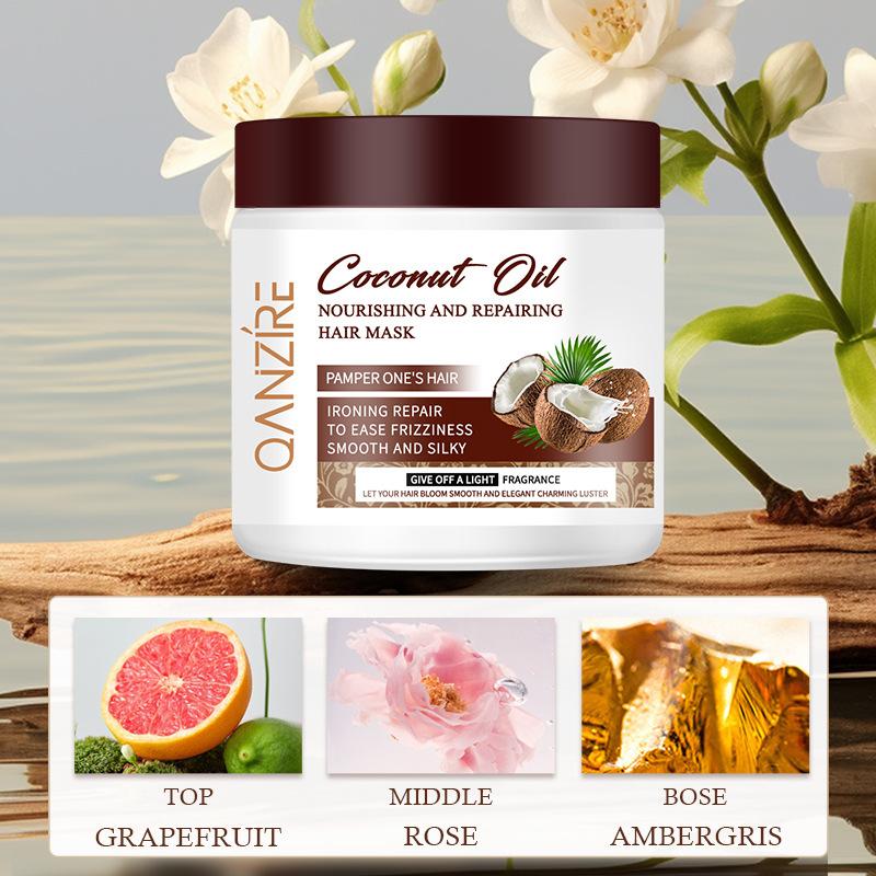 Mască de îngrijire a părului cu ulei de cocos pentru a ameliora încrețirea părului Balsam moale și neted