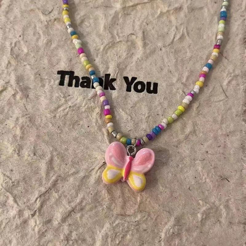 Red Big Apple Shape Pendant Necklace Simple Transparent Glass Puffy Love Apple Beaded Crystalchain Necklace