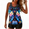 Tankini Swimsuits for Women Modest Two Piece Blouson Bathing Suit with Shorts Tropical Print Full Coverage Swimwear