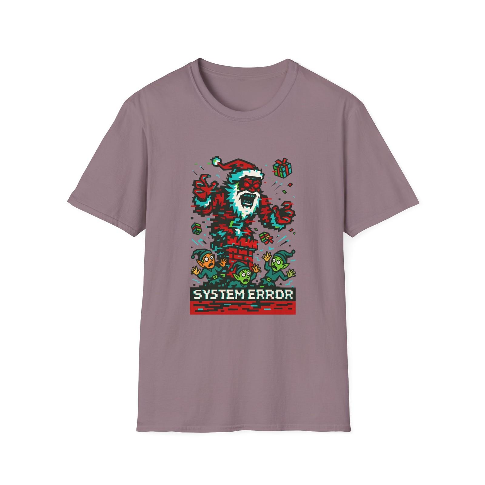 Unisex Softstyle T-Shirt Mens Womens Tees Top Glitchy Santa Pixel Chaos Digital Elves Christmas S