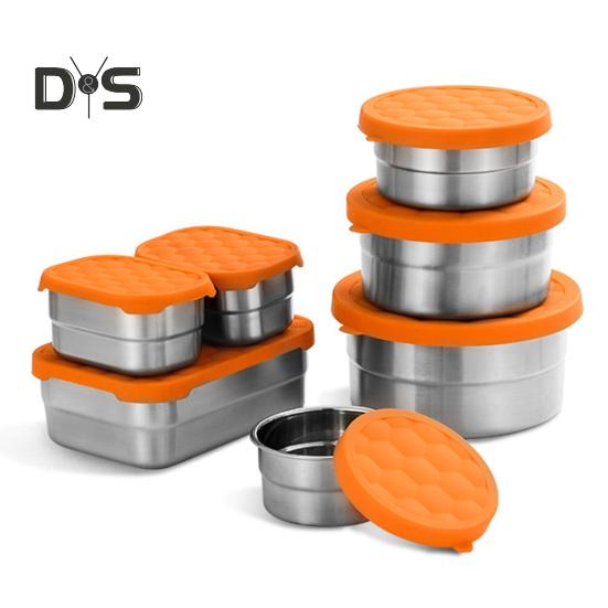 Snackbehälter aus Edelstahl für Kinder, auslaufsicherer Lebensmittelbehälter für Kleinkinder mit Silikondeckel, stapelbare Lunchbox aus Metall für Schule und Kindertagesstätte