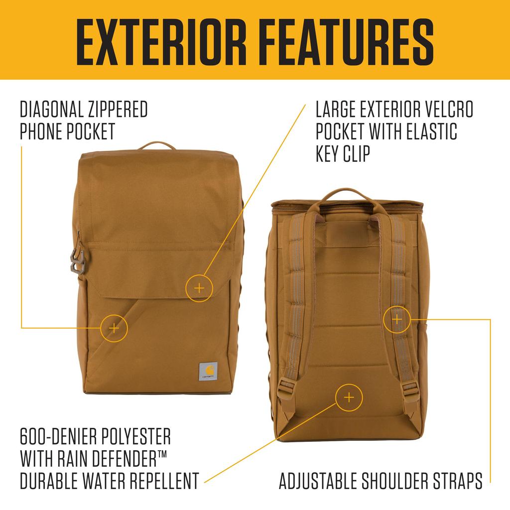 Carhartt 21L Top Load Backpack with Durable Waterproof Coated Canvas Base and 17-Inch Laptop Sleeve, Brown, One Size