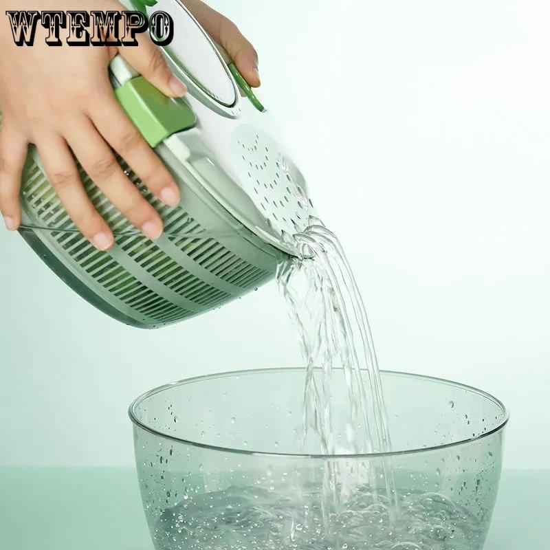 WTEMPO Large Capacity Vegetable Dehydrator Household Water Throwing Basket Kitchen Washing Basin Fruit Drainage Basket Manual Salad Drying Machine