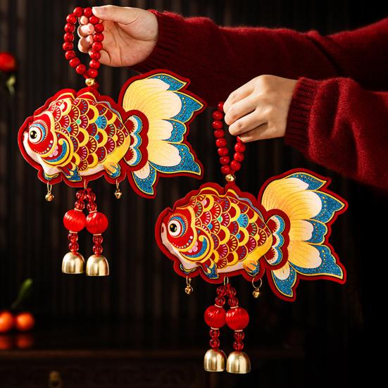 Chinese New Year Decoration Horse Fish Hanging Ornament Auspicious Symbols Blessing Bag for Wall Car Home Decor