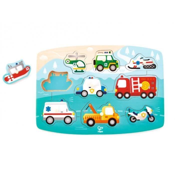 Puzzle en bois Véhicules d'urgence - HAPE - 10 pièces - Multicolore - Enfant
