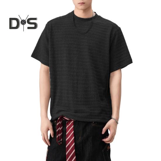 

Мужская футболка с круглым вырезом и коротким рукавом, с 3D-полосатым жаккардовым узором, однотонная свободная летняя повседневная футболка M чёрный