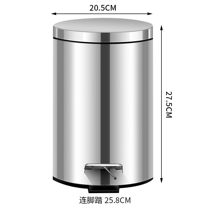 Stainless Steel Step Trash Can Kitchen Bathroom Silent Pedal Bin Round Lid