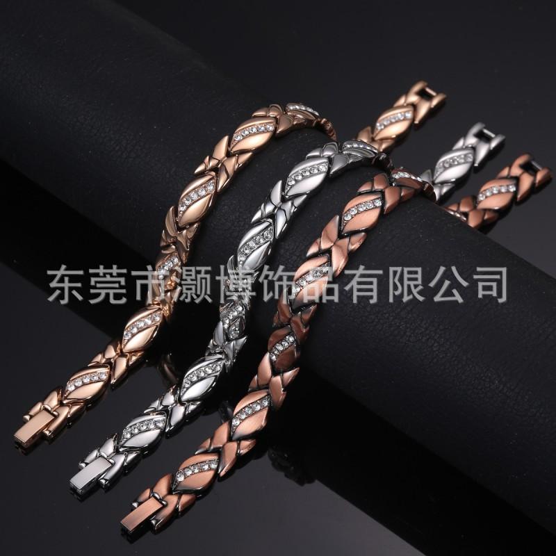 Magnetic Copper-Tone Crystal Studded Titanium Steel Bracelet Women Geometric Style Fashion Jewelry