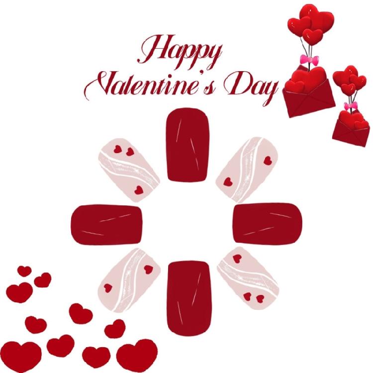 24 Pcs Heart Lines Acrylic Nail Valentines Day False Nail Glittering Stick on Nail Square Press On Nail for Holiday