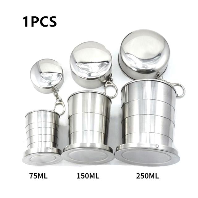 Stainless Steel Folding Cup Camping Cookware Retractable Cup Teacups Teaware Camp Utensils Tableware Folded Cup75/150/250ML