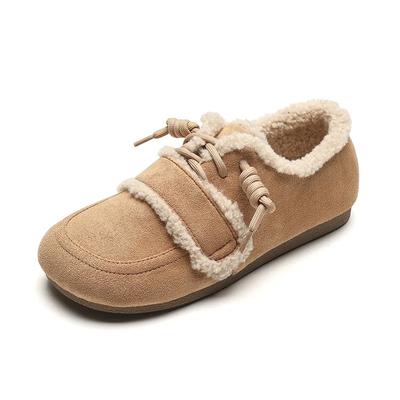 Damen Retro Color Blocking Boken Schuhe 2024 Winter mit Samt Weicher Sohle Mary Jane Ballerinas Outdoor Komfort Warmer Freizeit Schuh