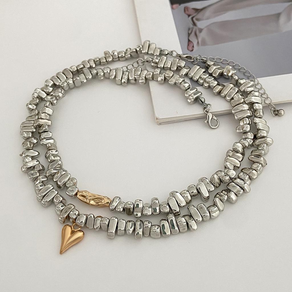 Punk 2 Pcs/Set Plastic CCB Beads Chain Necklace for Women Vintage Small Heart Choker Necklace Simple Fashion Jewelry Gift