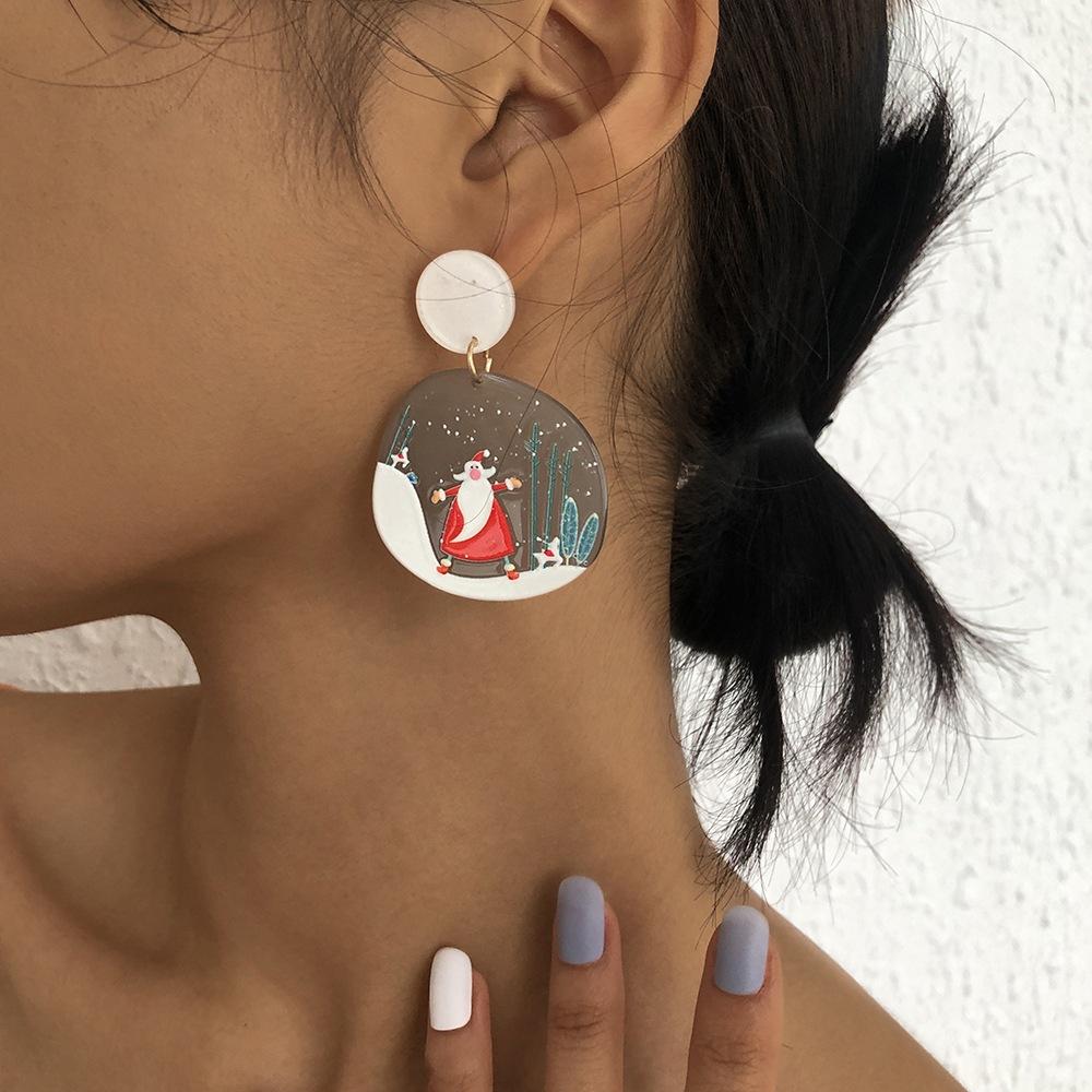 Women Christmas Tree Deer Snowman Drop Earrings Girls Christmas Gifts