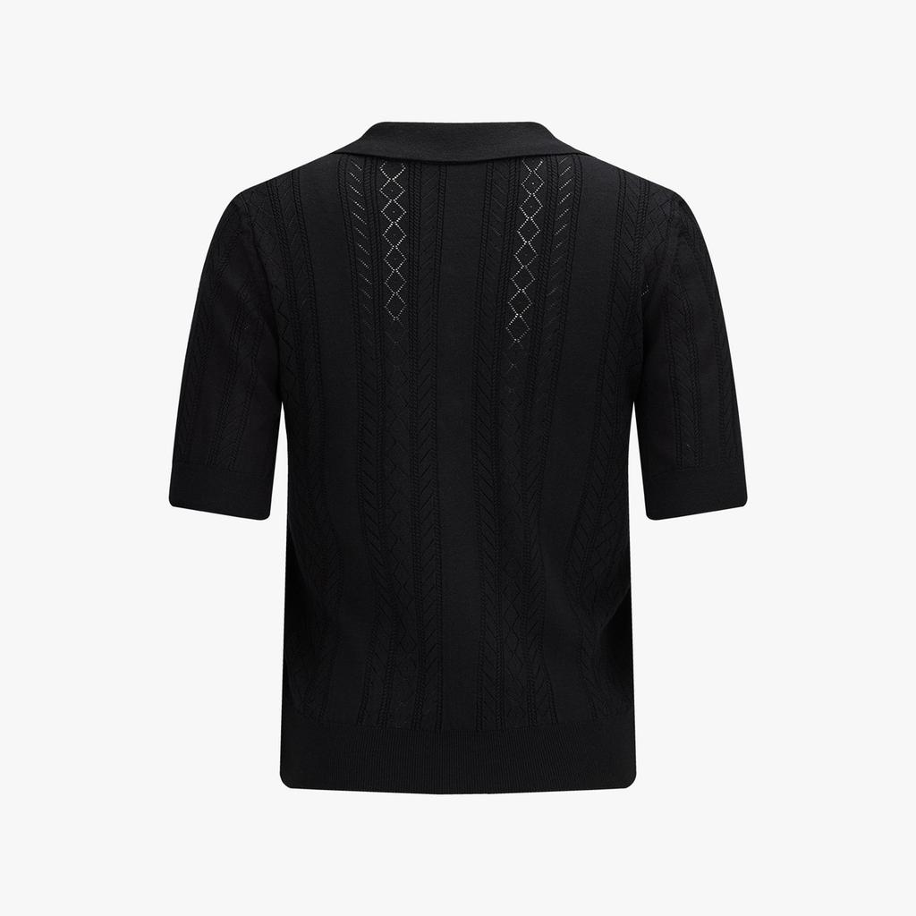 FAIRLIAR GOLF Scallop Ribbon Button Short Sleeve Knit (Black)