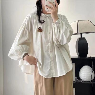 Japanischen Wald Pilz Shirt Frauen Herbst Lose Ballon Ärmel Tops Frauen