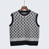 Thick Round Neck Sleeveless Short Color Matching Thermal Knitting Sweaters Women's Clothing Vest Jacket Inner Wear Bandage Dress Preppy Style