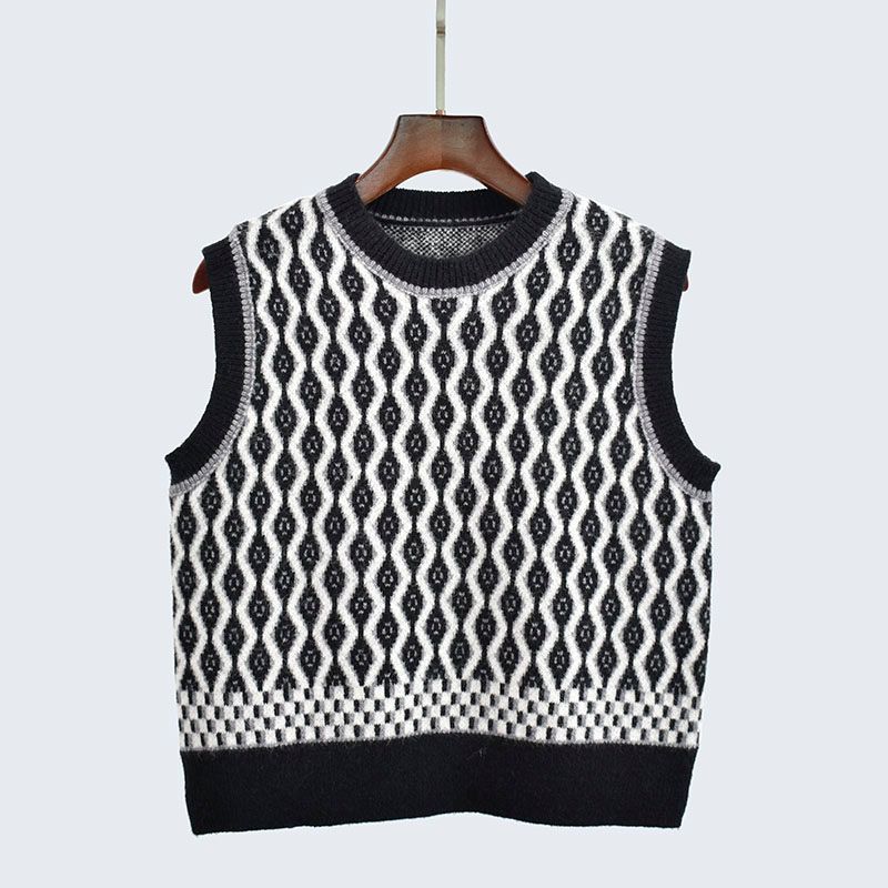 Thick Round Neck Sleeveless Short Color Matching Thermal Knitting Sweaters Women's Clothing Vest Jacket Inner Wear Bandage Dress Preppy Style