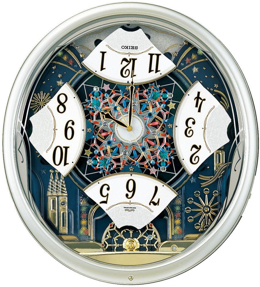 Seiko Clock Wall Clock Radio Analog Karakuri 6 Songs Melody Rotating Decoration Light Gold Pearl RE561H SEIKO