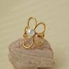 European and American Stainless Steel Pearl Flower Adjustable Ring - Simple, Stylish Ladies' Jewelry