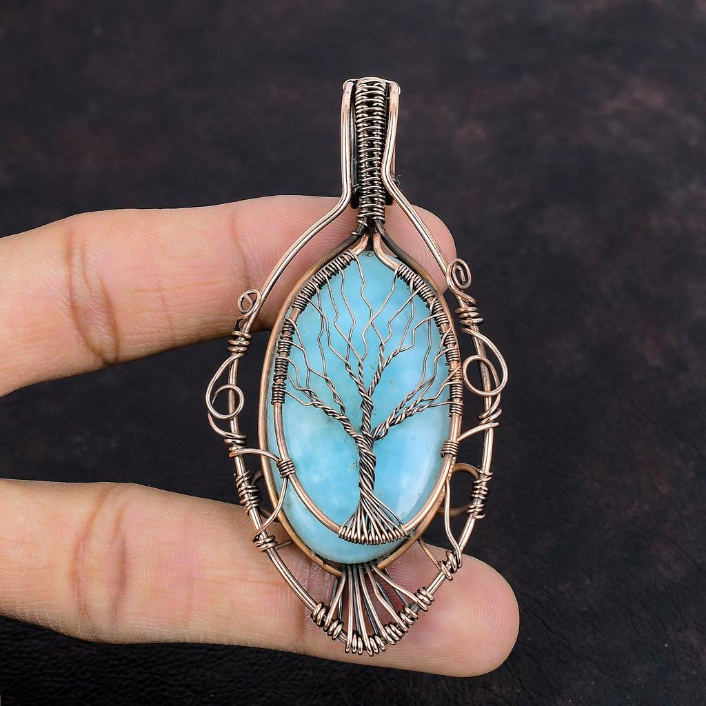 Tree Of Life Hemimorphite Pendant Copper Wire Wrapped Pendant Handmade Gemstone Jewelry Gift For Mom Copper Wire Wrap Jewelry Healing Stone