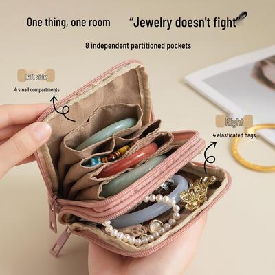 Mehrschichtige PU-Leder Reise-Schmuckaufbewahrungstasche für Ohrringe, Ringe und Armbänder mit Kordelzugverschluss