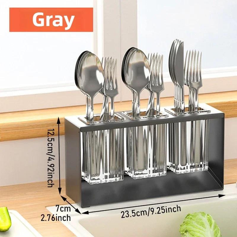 

Органайзер для кухонных столовых приборов Подставка для ножей из углеродистой стали Держатель для слива Многофункциональный держатель для подноса в ванной Стойка для хранения столовых приборов серый