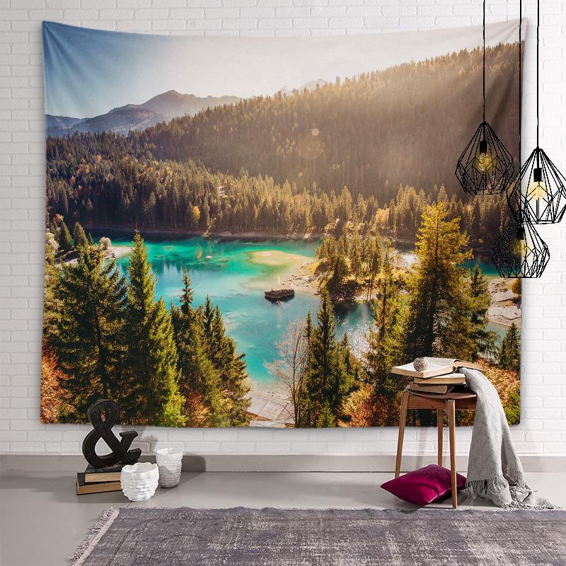 Tapestry of natural beauty Lake boat background wall art tapestry Dormitory room aesthetic decoration Bedroom home decoration
