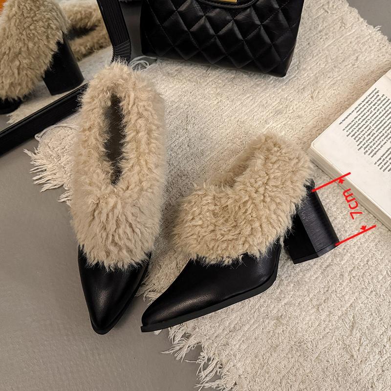 Winter Warm Fluffy Fur Ankle Boots for Women Brand Designer Plush Short Boots Fashion Elegant Thick Heel Women Shoes Botas Mujer