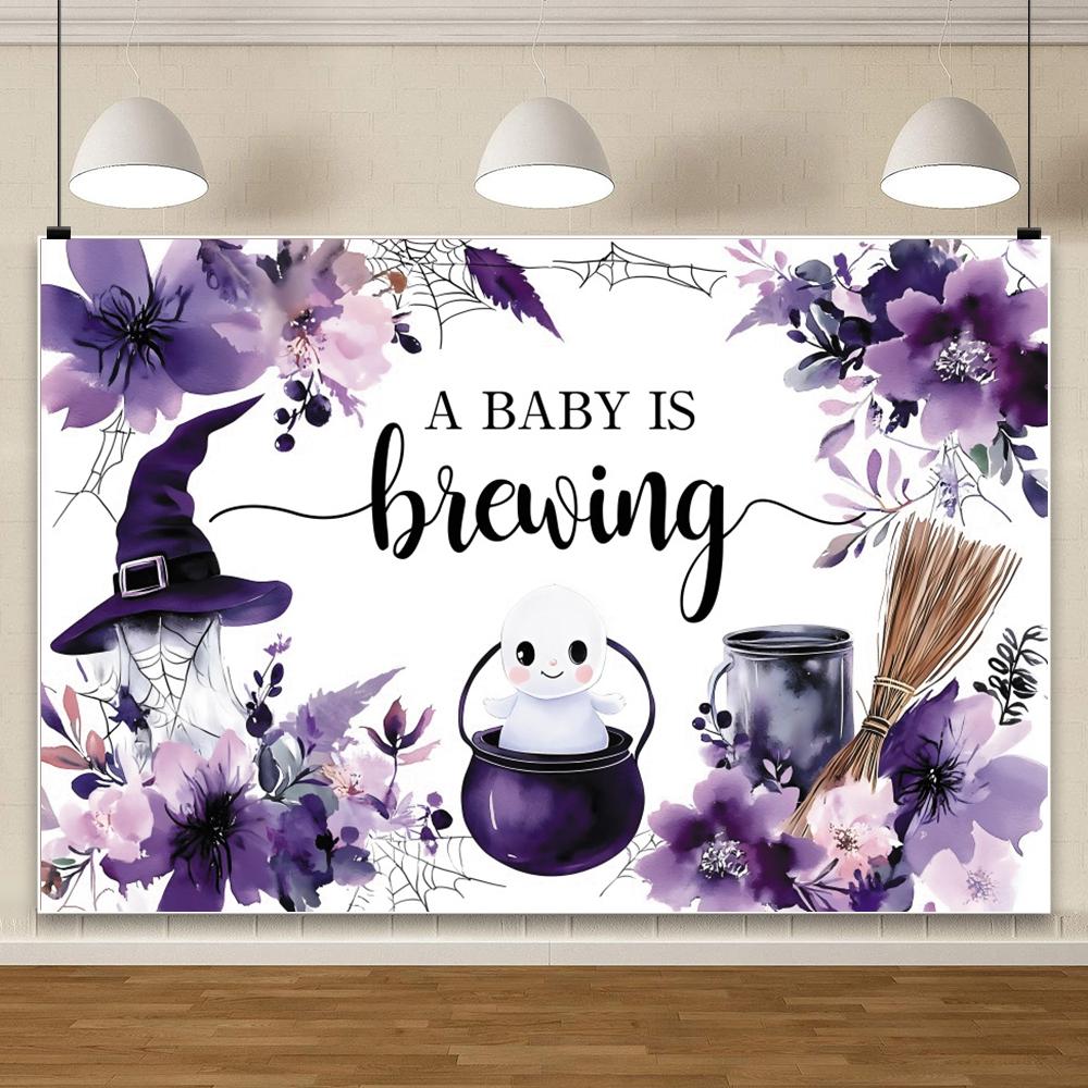 Halloween Decorations Baby Shower Backdrop A Baby Is Brewing Ghost Witch Cauldron Floral For Photo Studio Halloween Party Decor