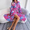 Spring/Summer Floral Lapel Tie Shirt Dress for Women - European/American Style