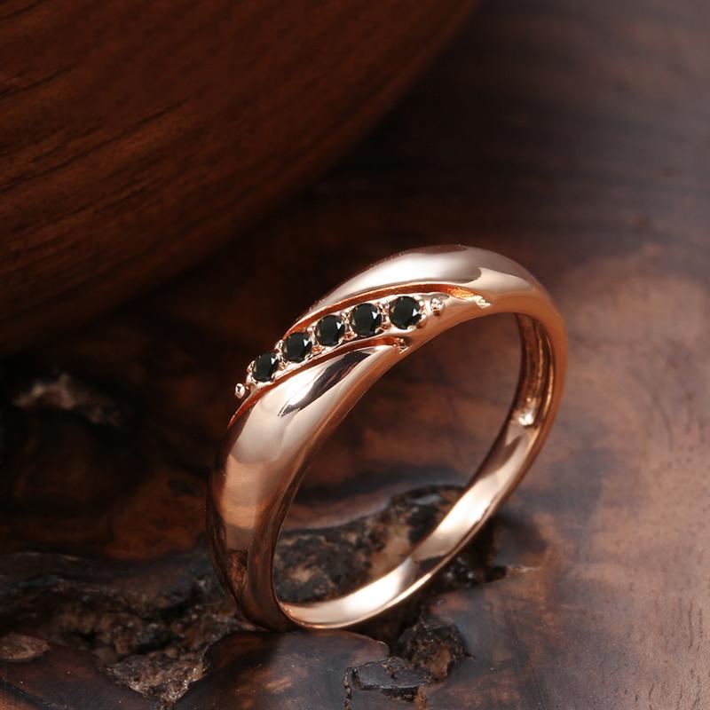 Luxury Vintage Black Natural Zircon Ring For Women  Rose Gold Ethnic Bride Wedding Party Daily Fine Jewelry