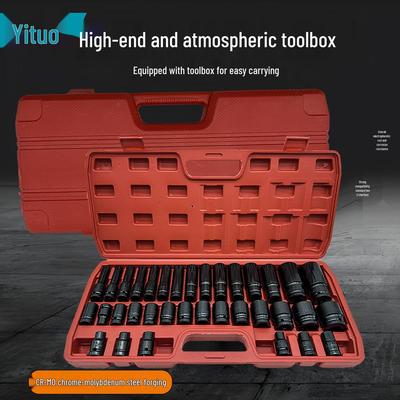 35-Piece Heavy Duty 1/2" Air Impact Socket Set - Black Hex, Extended Screwdriver Electric Wrench Tool
