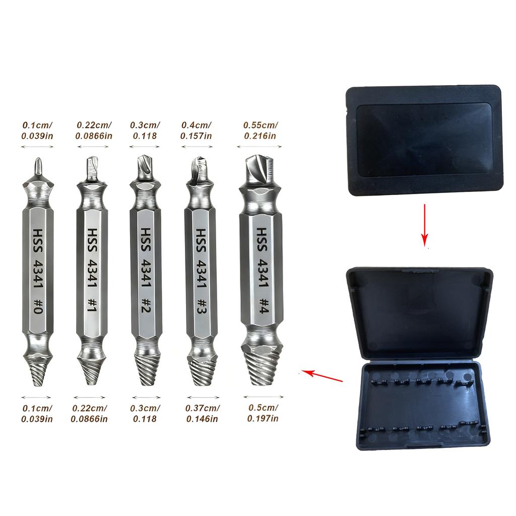 5Pcs Double Head Screw Extractor, Broken Screw Removal Tool Slide Tooth, Damaged Bolt Extractor Set for Home DIY