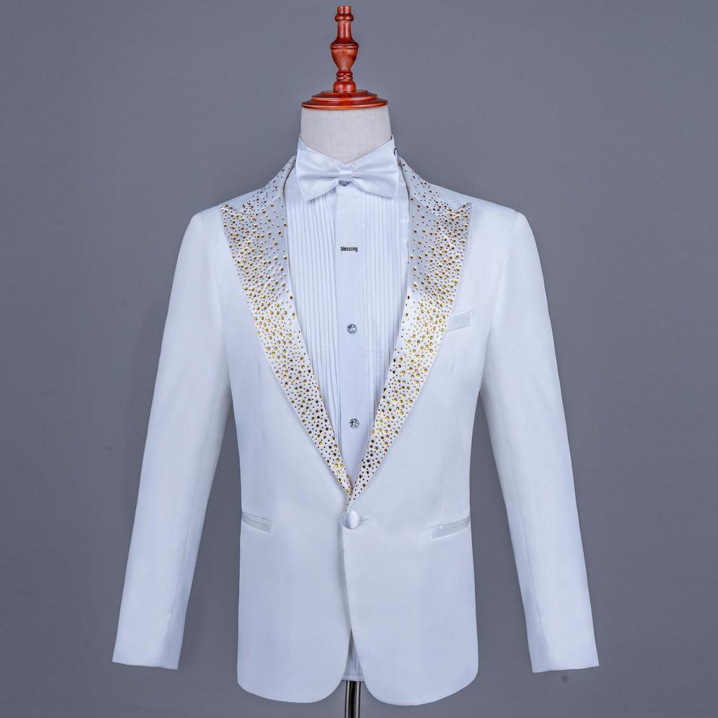 Men's Single-Breasted Rhinestone Suit Set for Banquet and Performance
