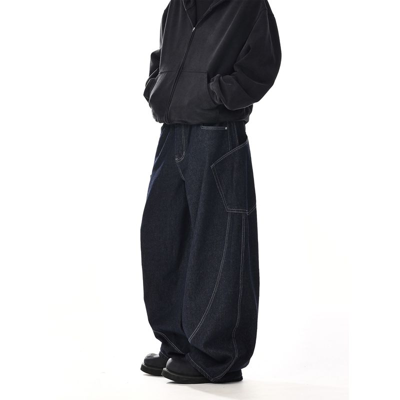 

American Retro Silhouette Scimitar Jeans for Men and Women, Trendy Brand, Versatile Straight-Leg, High-End, Wide-Leg, Loose Casual Trousers Black L