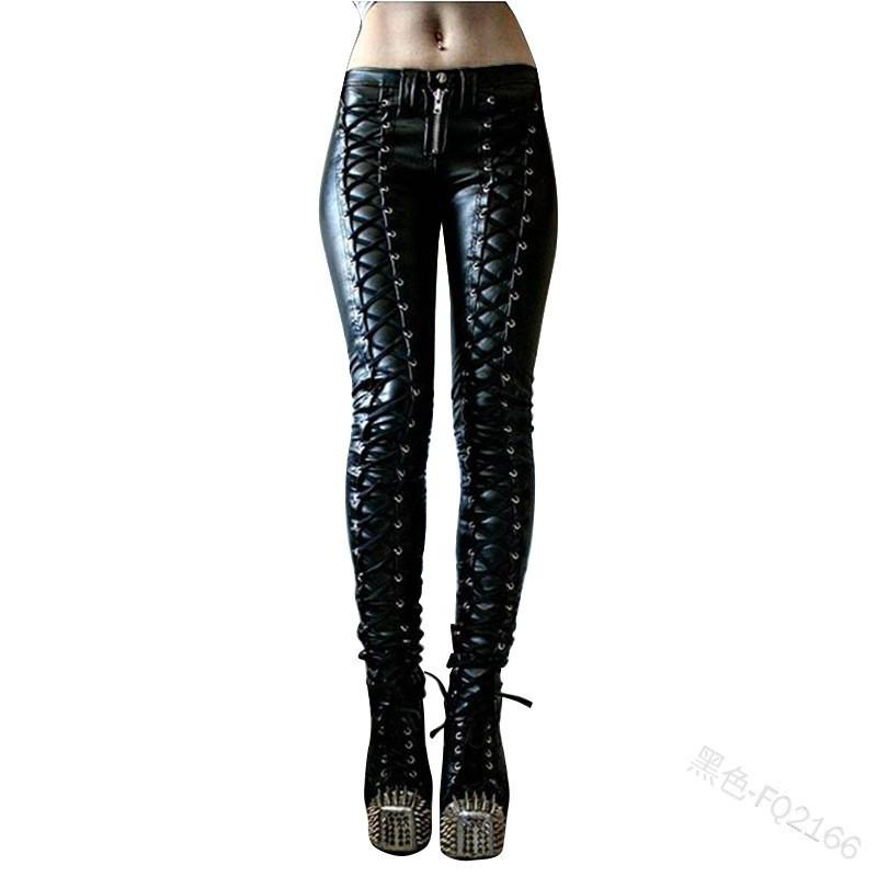 

Fashion Women s PU Leather Pants Solid Color Casual Pants Trousers S чёрный