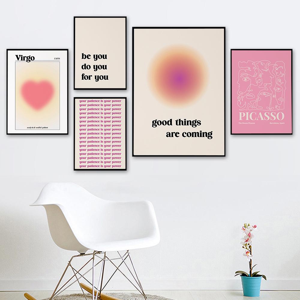 Good Things Are Coming Affirmational Quote Gradient Inspiration Poster Canvas Painting Pink Aesthetic Wall Art Picture Decor