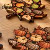 Coasters for Coffee Tables 4Pcs Thanksgiving Wooden Maple Leaf Coaster with Pumpkin Print, Heat Resistant Print Table Non-Slip Drink Mats Fall