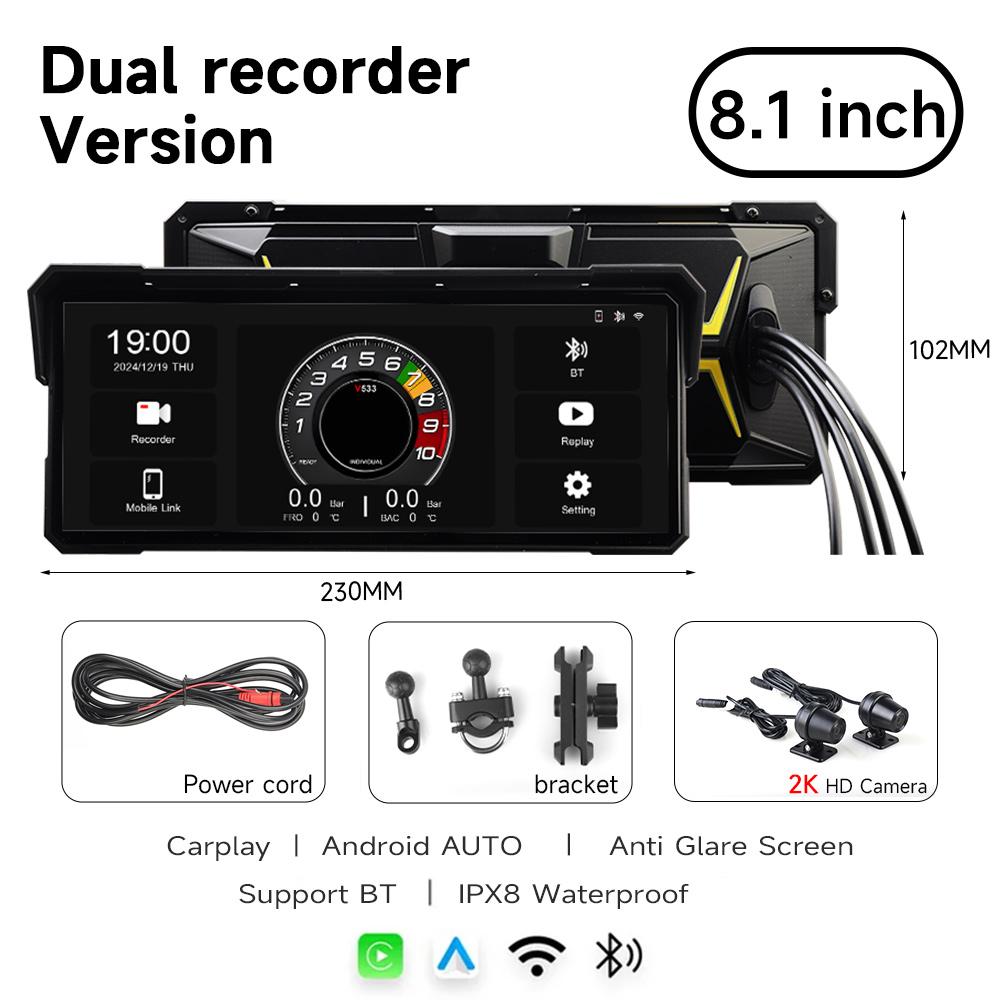 5/8.1 inch IPX8 Waterproof Motorcycle GPS Navigation Wireless Carplay Android Auto DVR Drive Recorder Moto Monitor WIFI