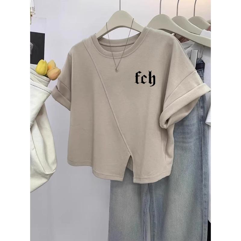 Women's Bag Collar Design Sense Niche Slit Small Short Short Sleeve T-shirt Top