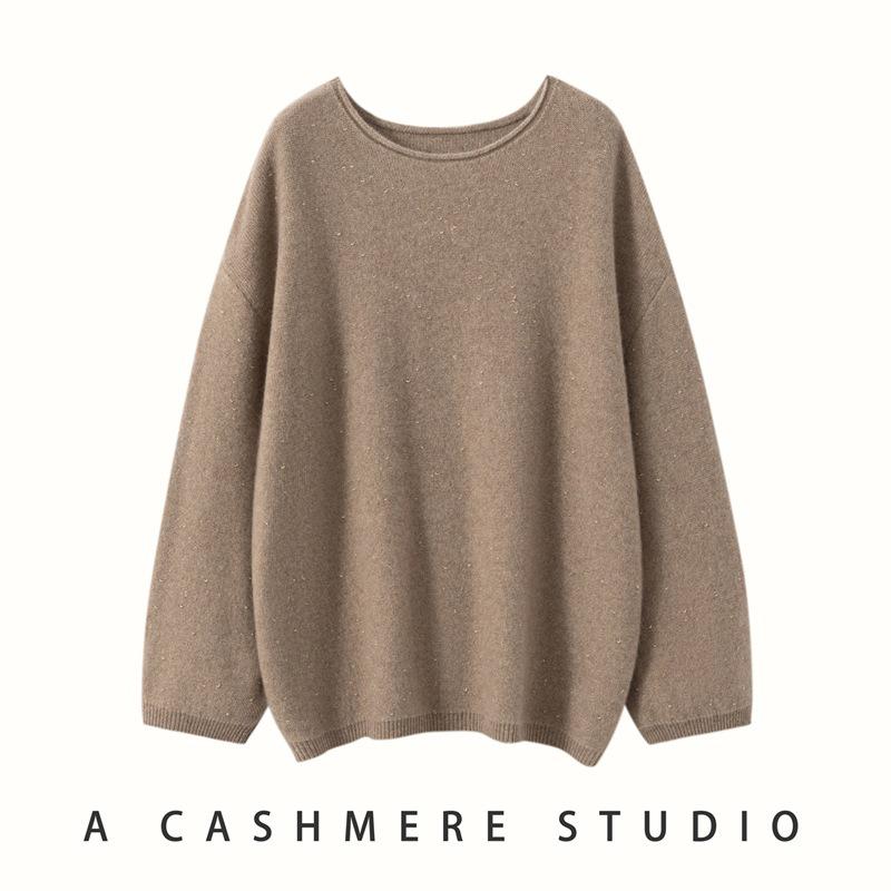 Women's Cashmere Sweater - Solid Color Loose Pullover, Long Sleeve, Korean Style for Autumn & Winter